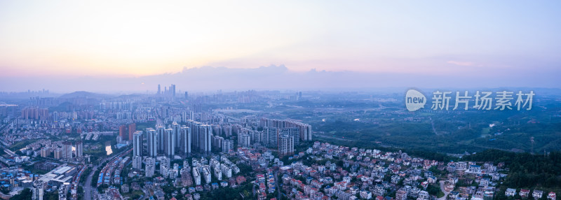 南宁仙葫天池山别墅城市建筑夕阳航拍全景