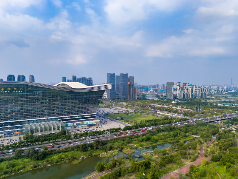 成都城市风光绿化植物航拍图