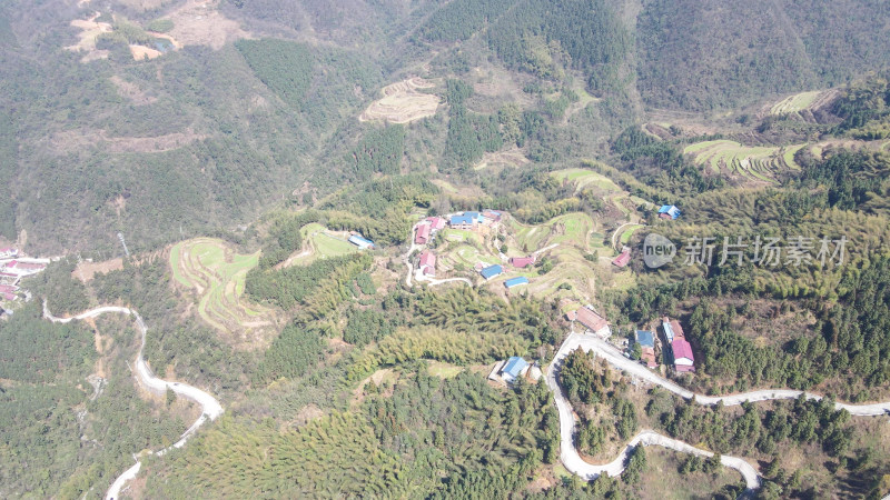 航拍巍峨大山盘山公路