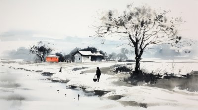 中国风意境水墨山水画