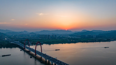 杭州之江大桥日落美景