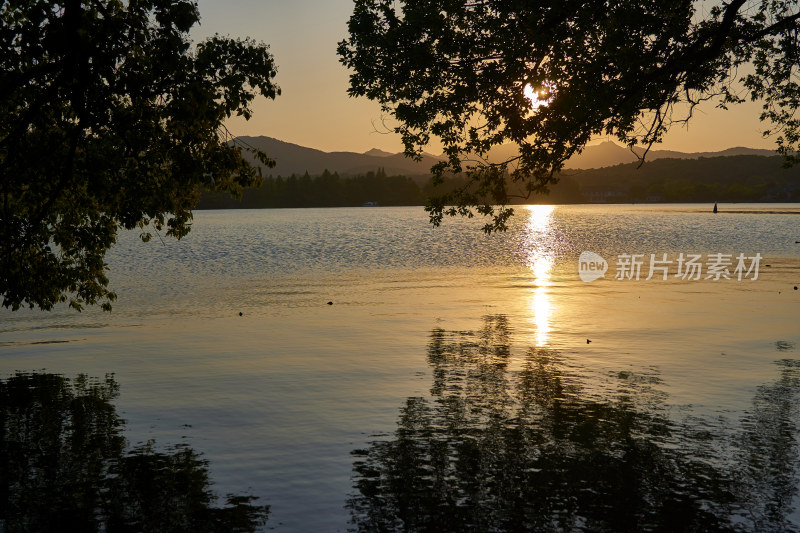 西湖的金色夕阳美景