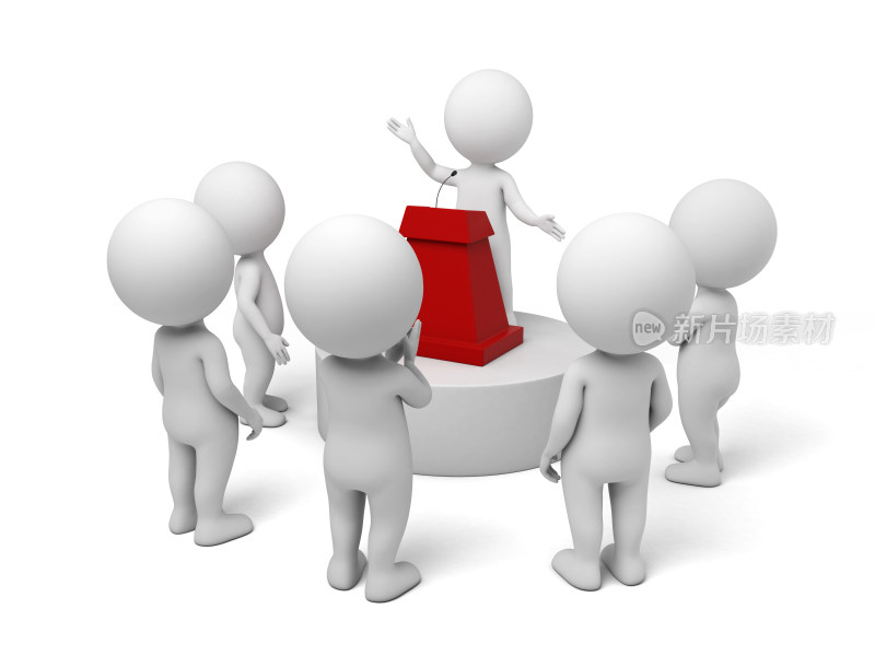 3D小人在讲台前演讲场景