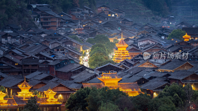 贵州黔东南州肇兴侗寨夜景