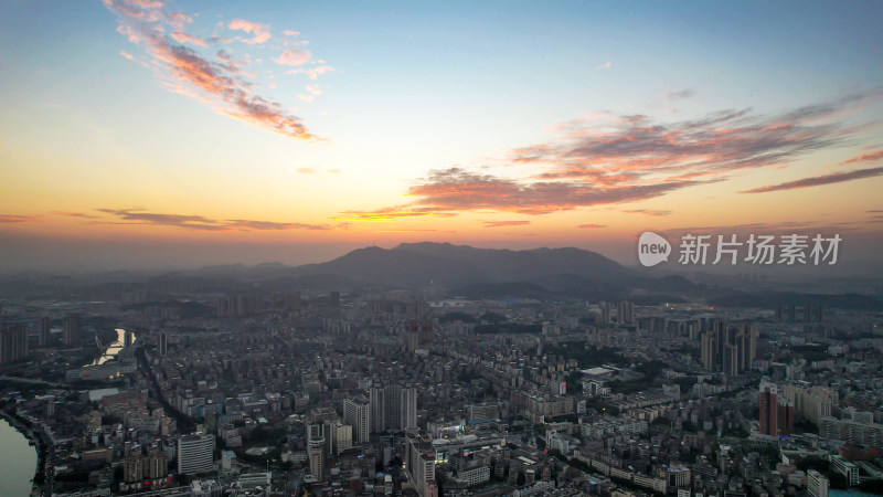 广东江门日落晚霞夜幕降临航拍