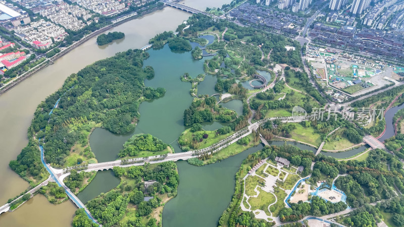 眉山东坡城市湿地公园航拍图