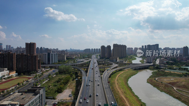 航拍江西南昌城市交通大道