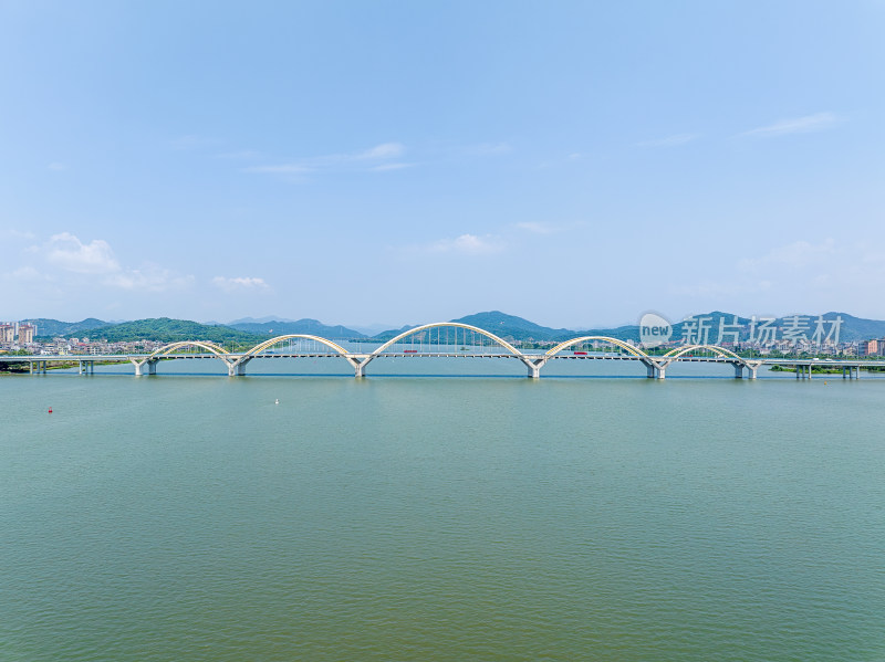 航拍夏季白天广东潮州韩江江景风光