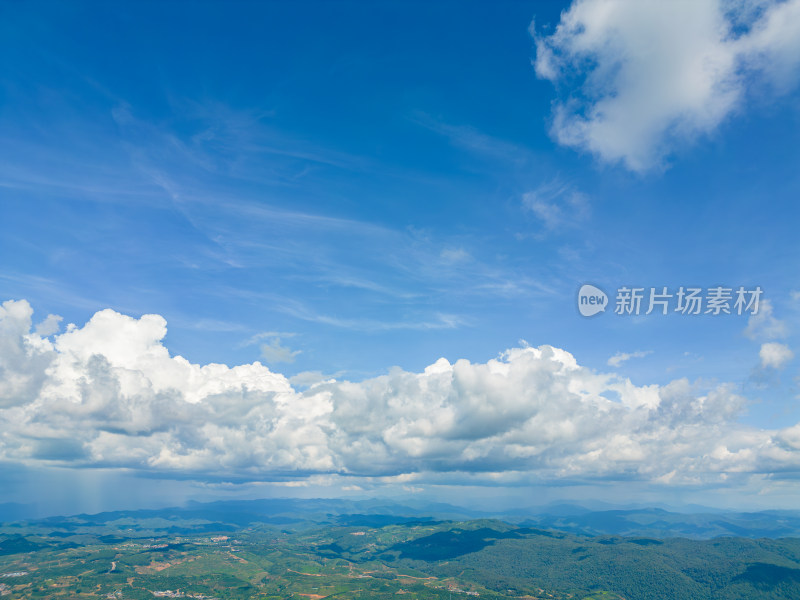 航拍天空高山农田田园村寨风光