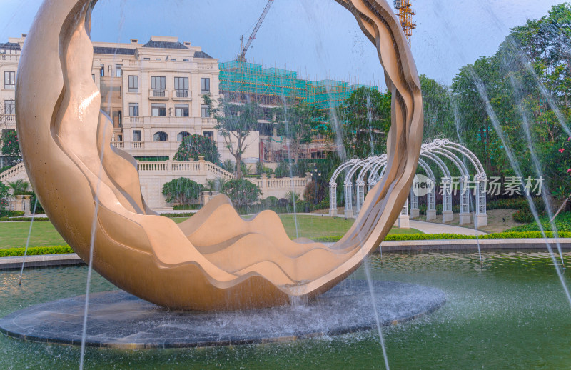 现代城市欧式别墅社区喷泉园林水景设计