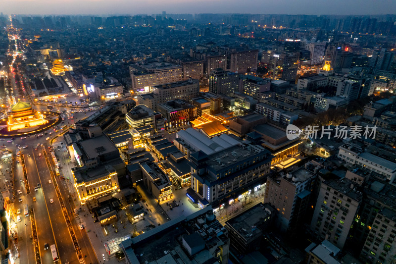 西安晚霞夜幕降临夜景灯光航拍摄影图