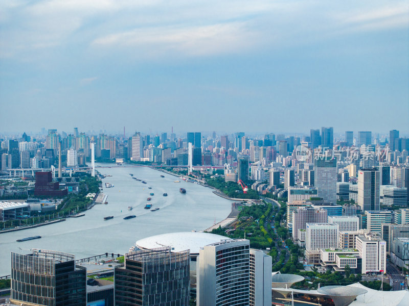 航拍上海现代都市陆家嘴城市天际线卢浦大桥