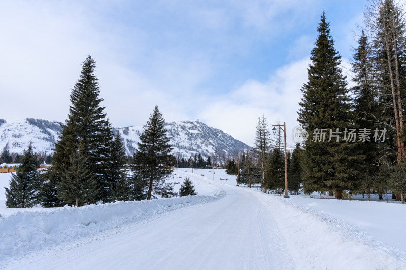 新疆喀纳斯雪景晨雾雪山森林雾凇