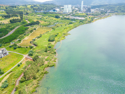 航拍视角下的阳宗海湿地公园