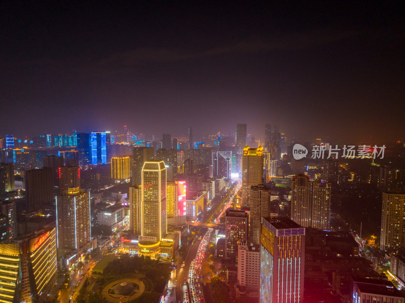 湖南长沙城市夜景航拍图