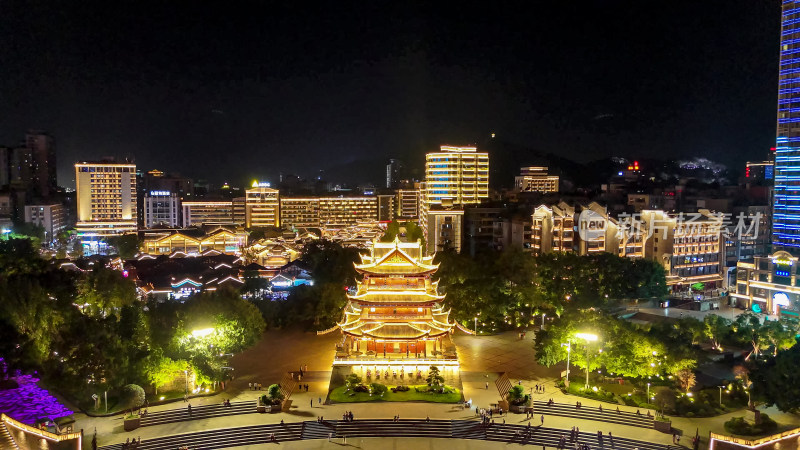 四川宜宾合江楼夜景灯光航拍图