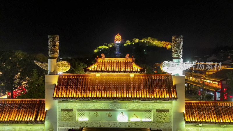 四川德阳钟鼓楼夜景灯光航拍图