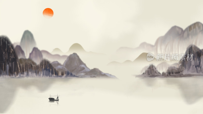 中式山水意境水墨画