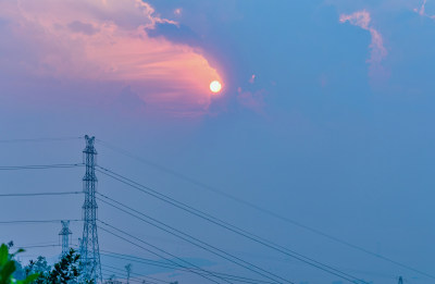 深圳南山公园日落夕阳晚霞与城市海岸建筑