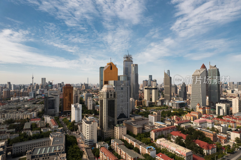 天津海河风景线小白楼商圈城市建筑风光航拍