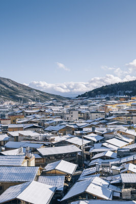 云南迪庆香格里拉独克宗古城雪后天晴