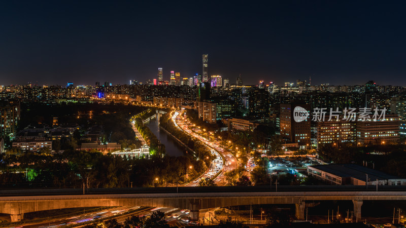 北京城市夜景俯瞰 灯火辉煌的车流马路