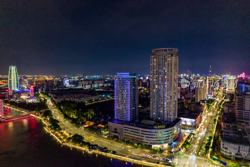 浙江宁波城市夜景灯光航拍摄影图