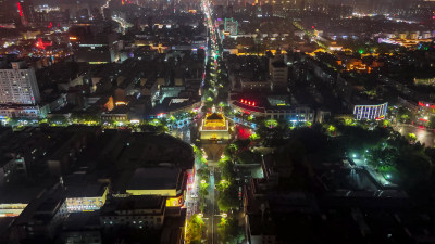 甘肃张掖城市大景夜景灯光航拍图