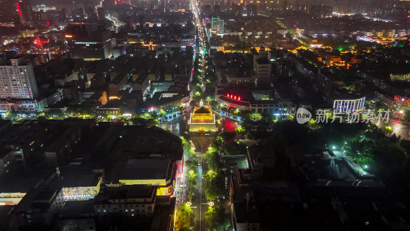 甘肃张掖城市大景夜景灯光航拍图