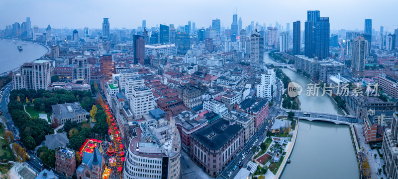 航拍上海南京西路浦西高楼群全景