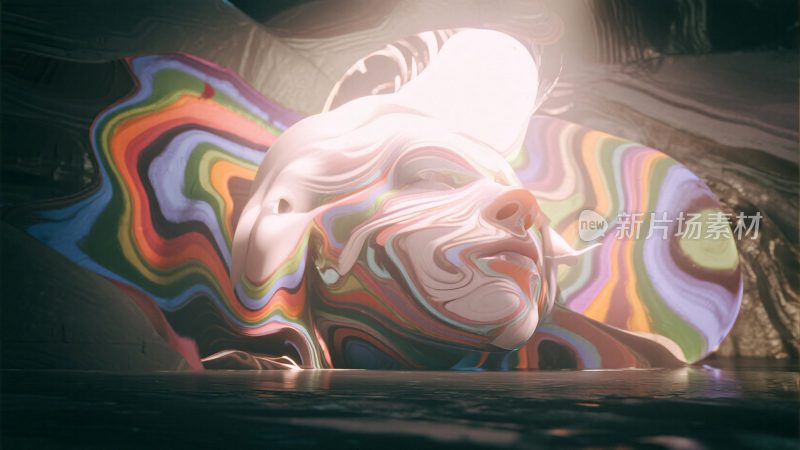 抽象艺术雕塑与彩色光影效果