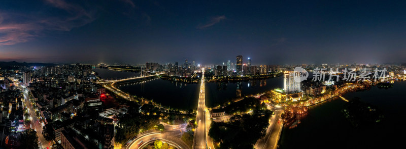 广东惠州城市夜景灯光航拍全景图