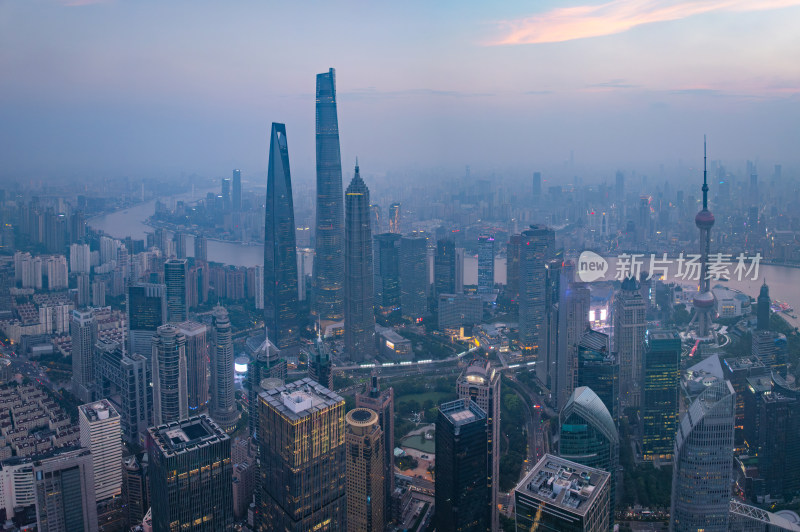 航拍上海陆家嘴高金融中心密集高楼群夜景