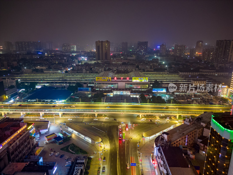 广西南宁城市夜景交通航拍摄影图