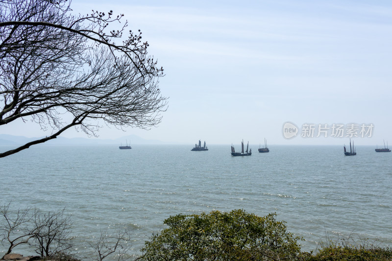 无锡鼋头渚景区太湖佳绝处湖光山色和船只