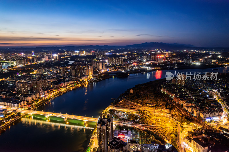 湖南衡阳湘江风光带夏天航拍夜景