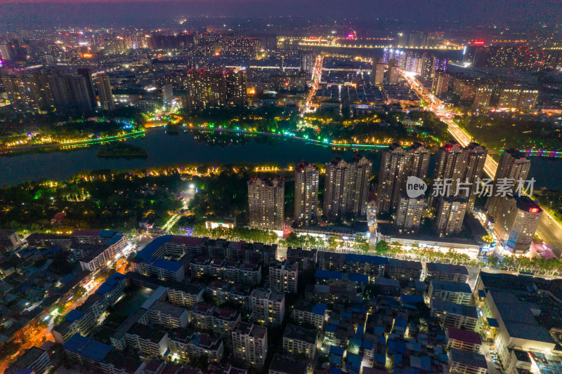 河南漯河城市大景夜景航拍图