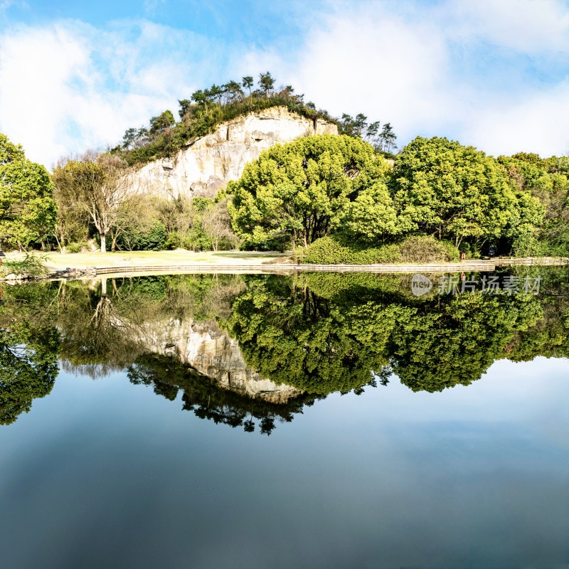 绍兴柯岩山水倒影自然风光