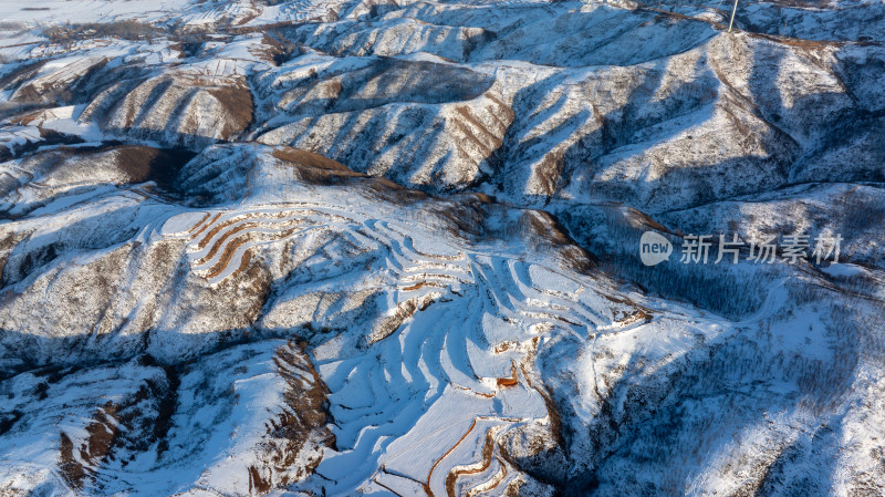 冬季雪后豫西丘陵山区自然风景航拍