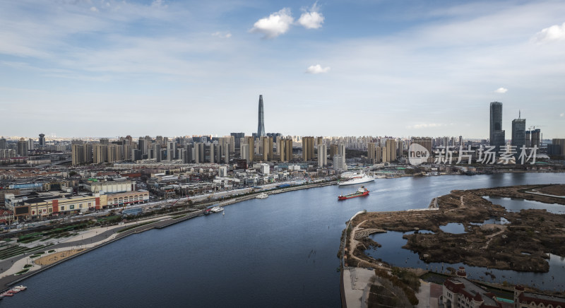 天津滨海海河响螺湾城市风光航拍