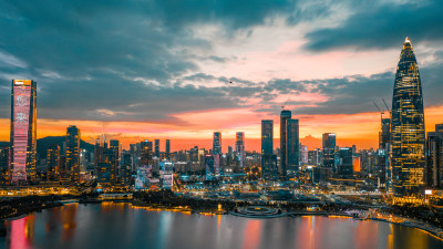 深圳晚霞粤海街道夜景南山区景观