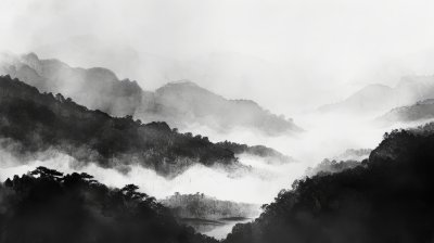 中国风景画，水墨山水背景