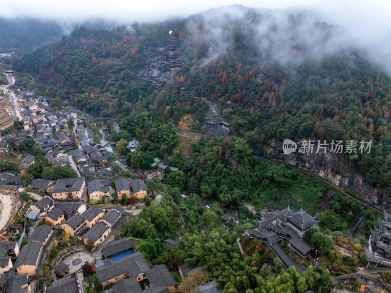 江西上饶网红景点望仙谷仙境云雾缭绕航拍