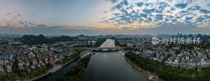 桂林城市晚霞航拍全景图