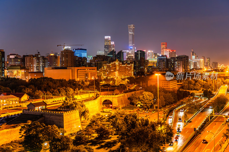 北京城墙北京CBD夜景城市风光