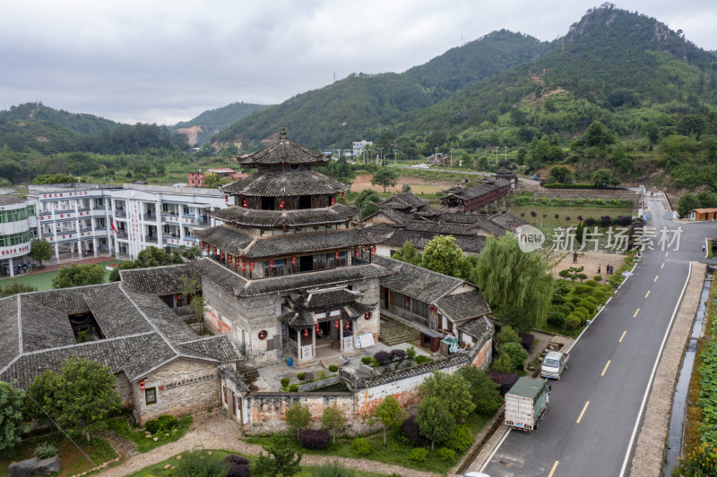 福建连城永隆廊桥景区晨曦航拍