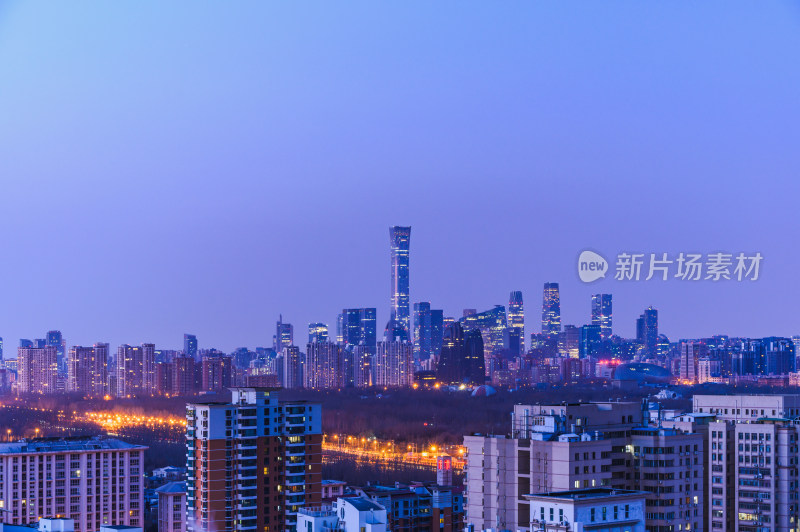 中国北京国贸CBD城市灯光蓝调夜景