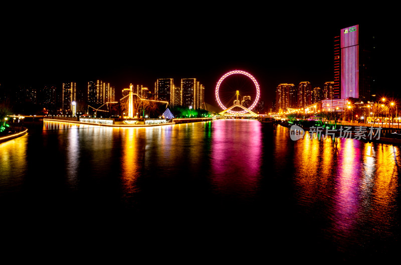 天津海河风情天津之眼摩天轮城市夜景风光