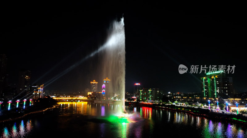 河源夜景航拍河源市夜晚城市建筑风光延时