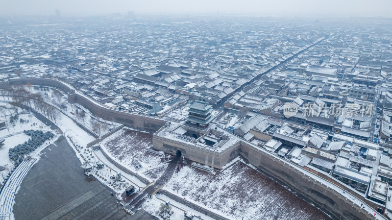 山西晋中平遥古城雪景航拍风景宣传